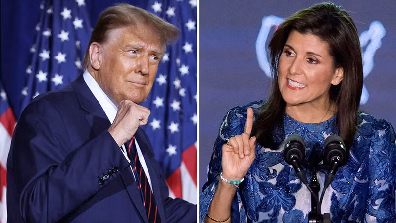 Cựu Đại sứ Mỹ tại Liên hợp quốc Nikki Haley và cựu Tổng thống D.Trump tranh cử tại New Hampshire.