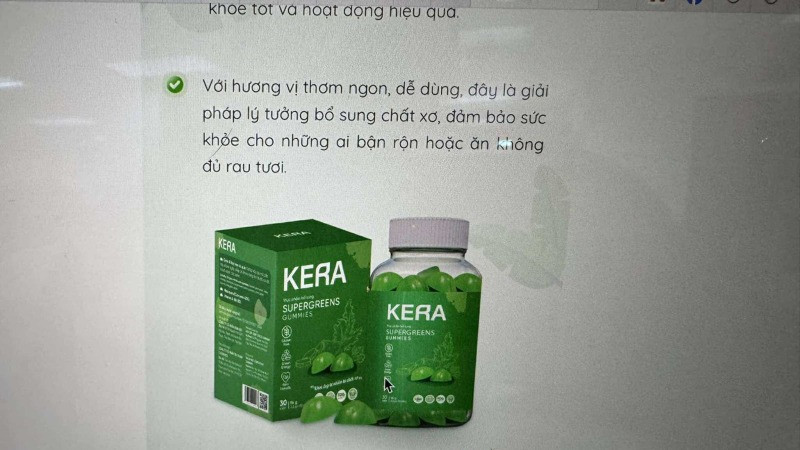 Quảng cáo sản phẩm kẹo rau củ Kera trên mạng. (Ảnh: TTXVN)