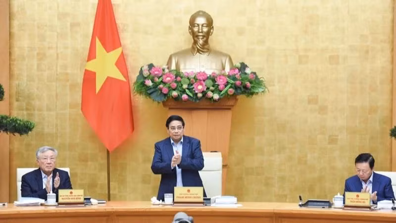 Thủ tướng Chính phủ Phạm Minh Chính chủ trì phiên họp Chính phủ chuyên đề về xây dựng pháp luật. (Ảnh: TRẦN HẢI).
