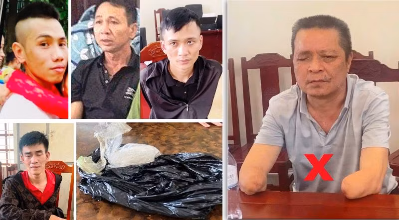 Tú cụt (bìa phải) cùng các đối tượng trong đường dây buôn, bán ma túy.