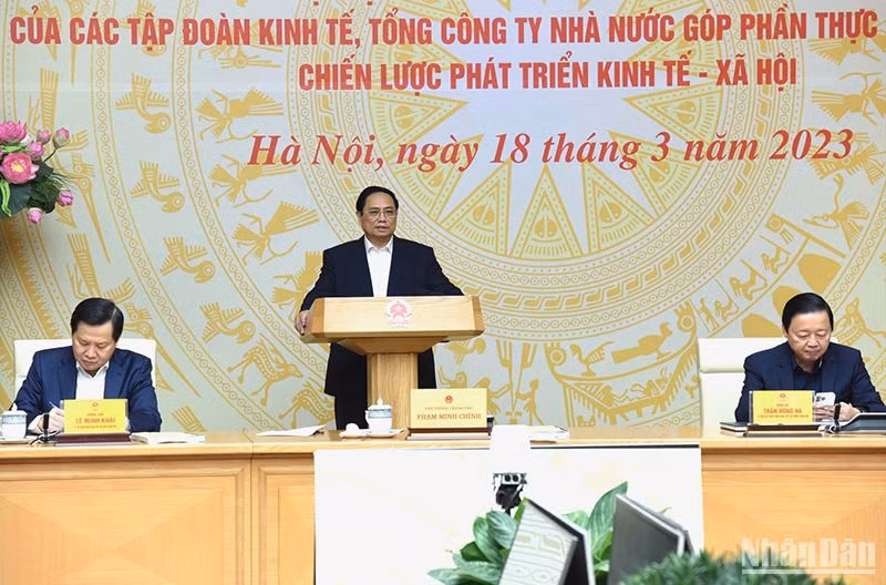 Thủ tướng Phạm Minh Chính dự và phát biểu chỉ đạo hội nghị. (Ảnh: TRẦN HẢI)