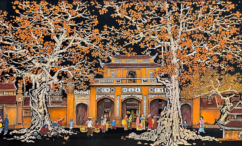 Tác phẩm “Làng Phù Đổng” của họa sĩ Vũ Hồng Ngọc.