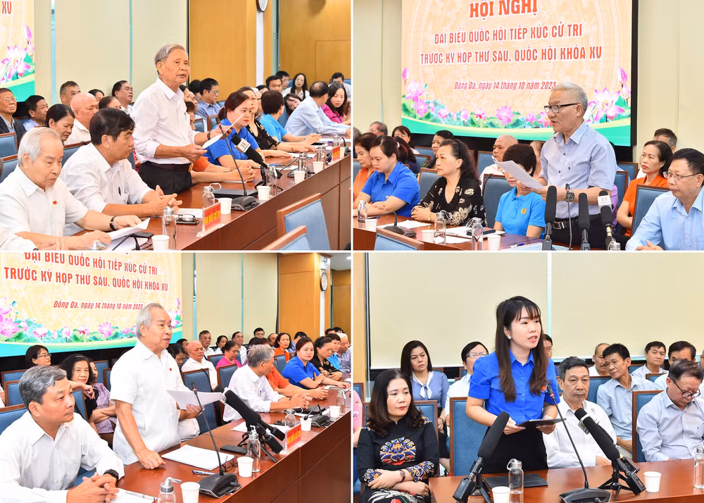 Cử tri các quận Đống Đa, Ba Đình và Hai Bà Trưng đặt câu hỏi tại buổi tiếp xúc cử tri.