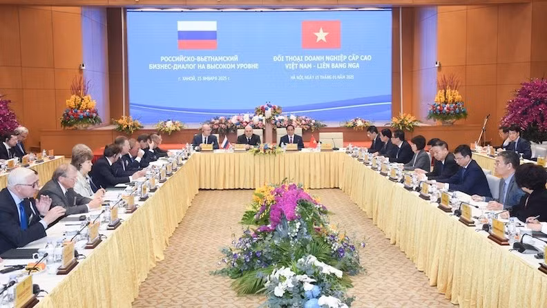 Thủ tướng Phạm Minh Chính và Thủ tướng Liên bang Nga Mikhail Mishustin đồng chủ trì Đối thoại Doanh nghiệp cấp cao Việt Nam-Liên bang Nga. (Ảnh: TRẦN HẢI)