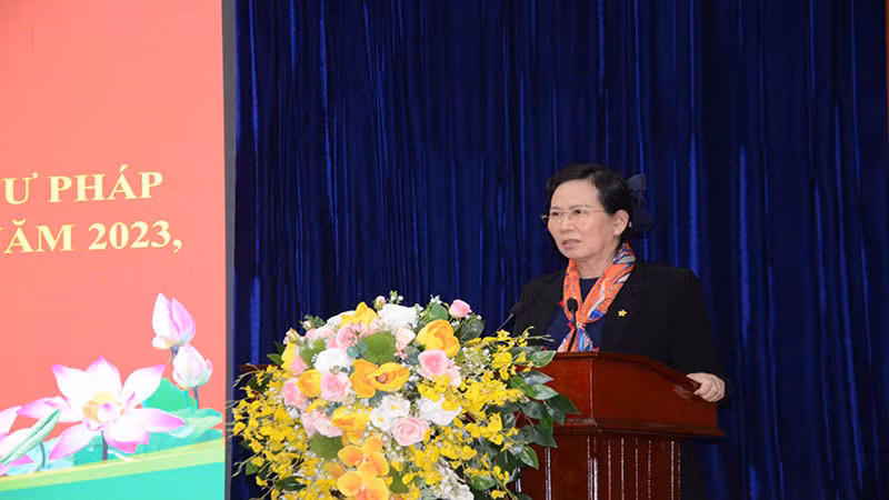 Đồng chí Lê Thị Thủy, Ủy viên Trung ương Đảng, Bí thư Tỉnh ủy Hà Nam phát biểu kết luận hội nghị.
