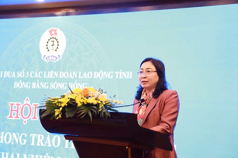 Đồng chí Đinh Thị Lụa, Phó Bí thư Thường trực Tỉnh ủy Hà Nam phát biểu tại hội nghị.