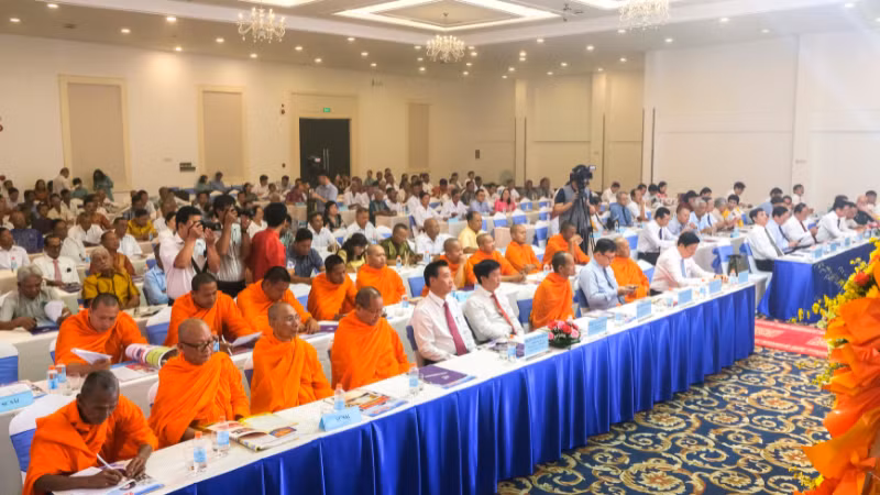 Quang cảnh buổi họp mặt mừng Tết Chôl Chnăm Thmây năm 2025 của đồng bào dân tộc Khmer.