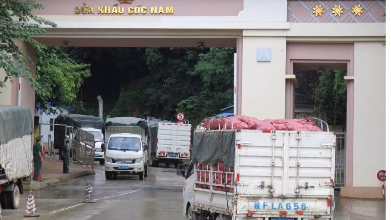 Xe chở hàng hóa xuất, nhập khẩu qua cửa khẩu Cốc Nam, Văn lãng, (Lạng Sơn).