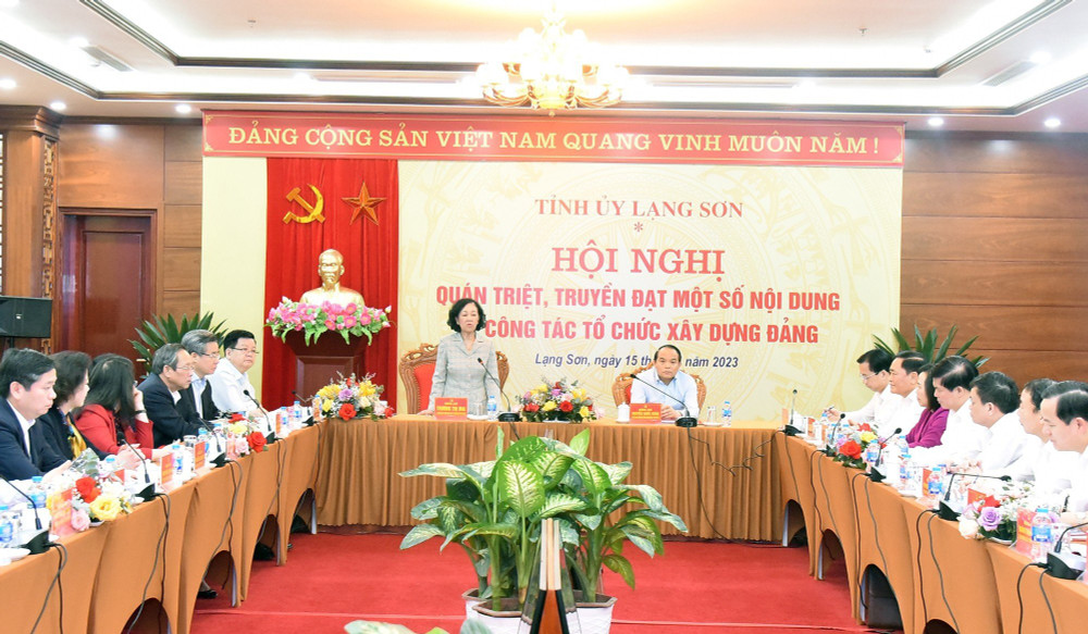 Đồng chí Trương Thị Mai, Thường trực Ban bí thư, Trưởng Ban Tổ chức Trung ương làm việc với lãnh đạo tỉnh Lạng Sơn.