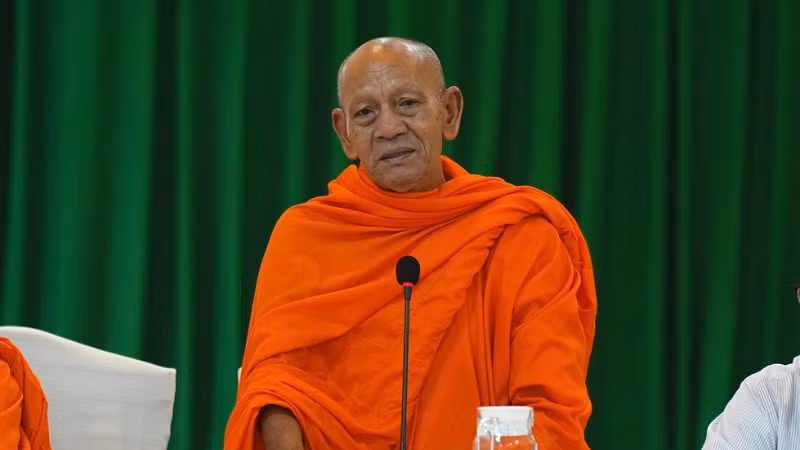 Hòa thượng Đào Như, Phó Chủ tịch Hội đồng trị sự Trung ương Giáo hội Phật giáo Việt Nam, Viện trưởng Học viện Phật giáo Nam tông Khmer phát biểu.