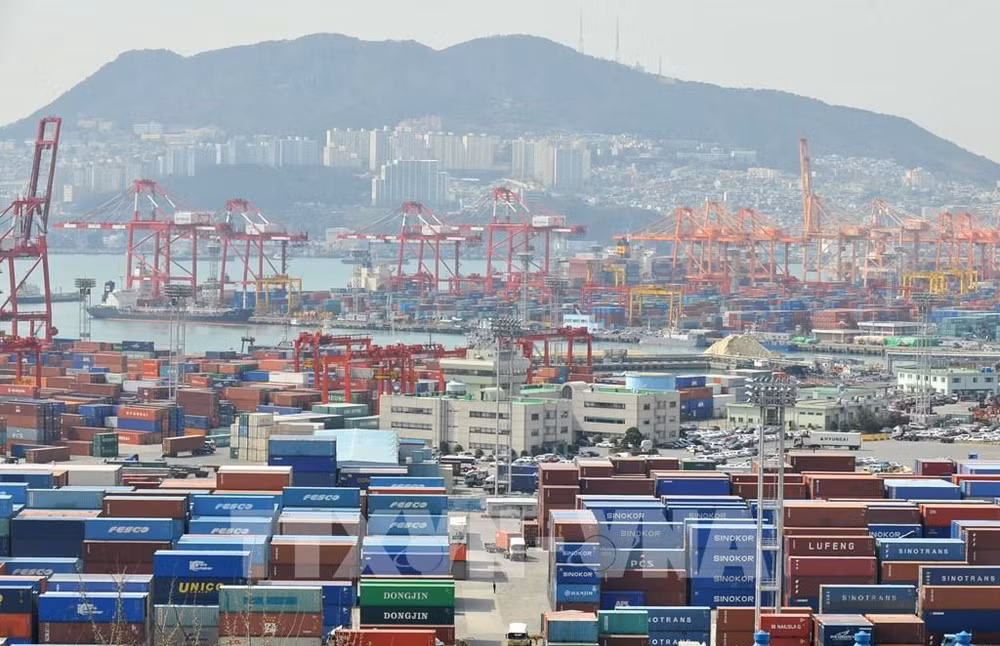 Cảng hàng hóa ở Busan, Hàn Quốc (Ảnh: AFP/TTXVN)
