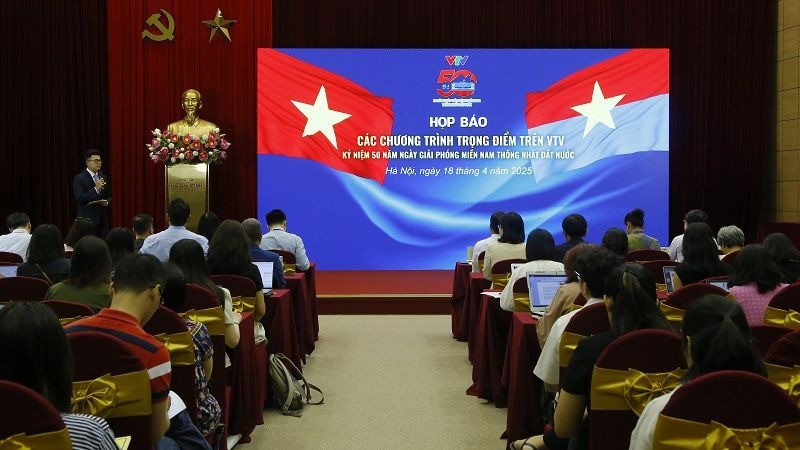 Họp báo về chuỗi chương trình trọng điểm trên VTV kỷ niệm 50 năm Ngày Giải phóng miền nam, thống nhất đất nước. (Ảnh: VTV)