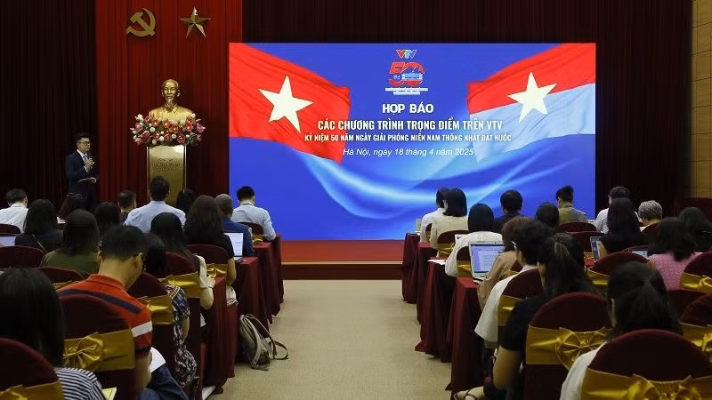 Họp báo về chuỗi chương trình trọng điểm trên VTV kỷ niệm 50 năm Ngày Giải phóng miền nam, thống nhất đất nước. (Ảnh: VTV)