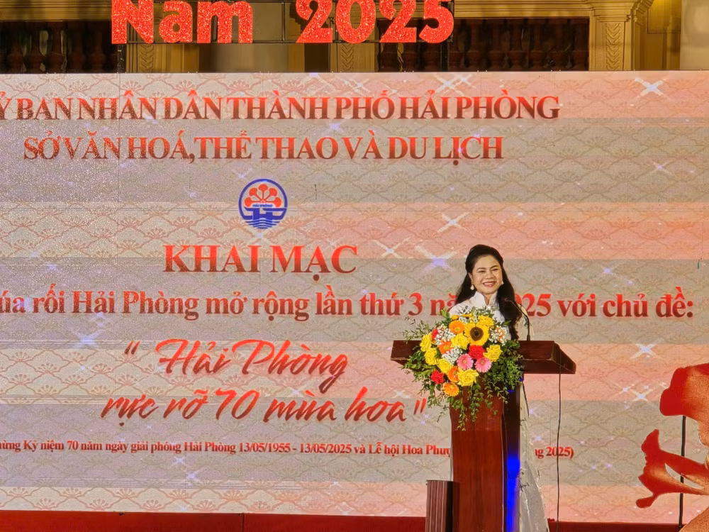 Bà Trần Thị Hoàng Mai, Giám đốc Sở Văn hóa, Thể thao và Du lịch thành phố Hải Phòng phát biểu tại chương trình.