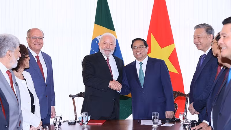 Thủ tướng Phạm Minh Chính và Tổng thống Lula da Silva hội đàm. (Ảnh: Dương Giang)