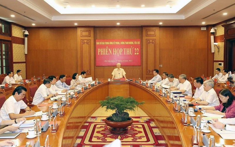 Tổng Bí thư Nguyễn Phú Trọng phát biểu chỉ đạo phiên họp thứ 22 của Ban Chỉ đạo Trung ương về phòng, chống tham nhũng, tiêu cực. (Ảnh TTXVN)