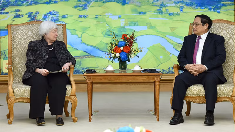Thủ tướng Phạm Minh Chính tiếp Bộ trưởng Tài chính Hoa Kỳ Janet Yellen.