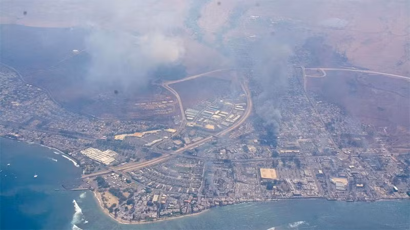 Đám cháy trên đảo Maui, Hawaii, nhìn từ trên không, ngày 9/8/2023. (Ảnh: Reuters)