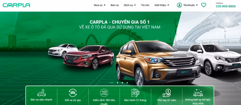 Giao diện nền tảng Carpla online.