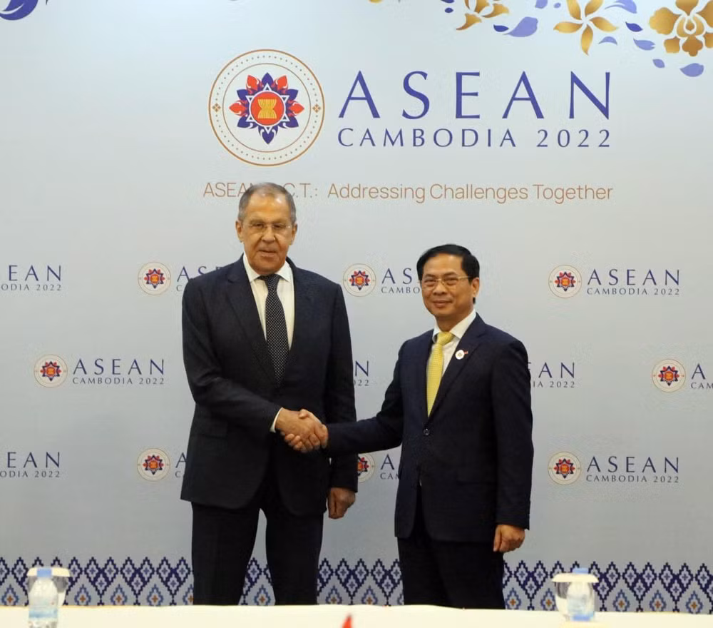 Bộ trưởng Ngoại giao Bùi Thanh Sơn tiếp xúc Bộ trưởng Ngoại giao Nga Sergei Lavrov.