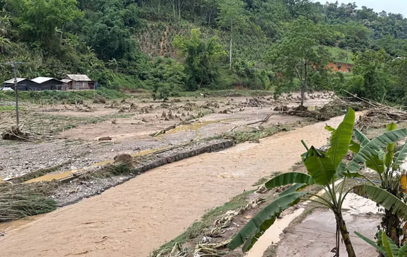 Diện tích lúa, ngô, bí xanh tại huyện Ba Bể bị vùi lấp, gẫy đổ. Ảnh: TTXVN