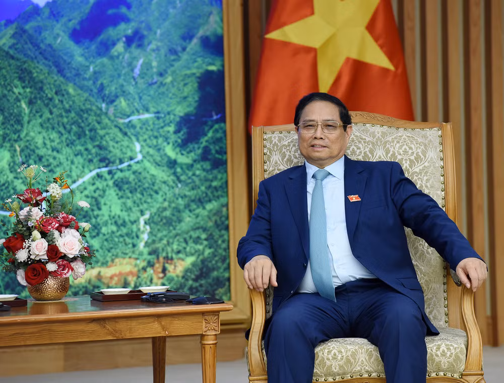 Thủ tướng Phạm Minh Chính phát biểu tại buổi tiếp Bộ trưởng Ngoại giao Cộng hòa Bolivar Venezuela Yvan Gil Pinto.