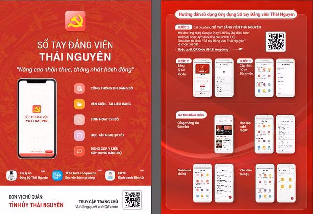 Giao diện “Sổ tay đảng viên điện tử” của Đảng bộ tỉnh Thái Nguyên.