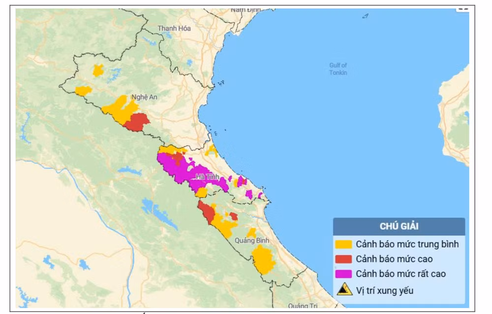 Bản đồ nguy cơ lũ quét, sạt lở đất đá trên các khu vực.