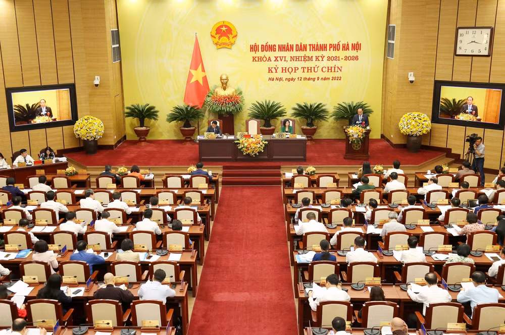 Quang cảnh phiên họp thứ 9 Hội đồng nhân dân thành phố Hà Nội. (Ảnh Duy Linh)
