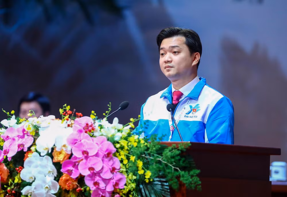 Bí thư Trung ương Đoàn Nguyễn Minh Triết phát biểu tại đại hội.