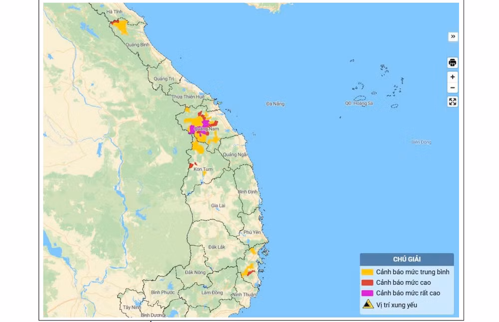 Bản đồ nguy cơ lũ quét, sạt lở đất đá trên các khu vực.