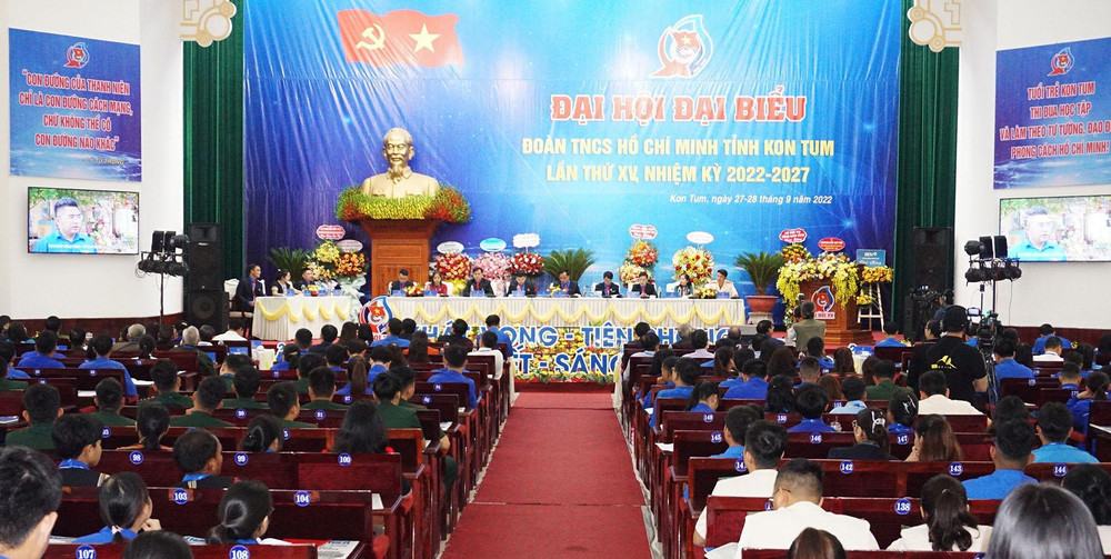 Toàn cảnh Đại hội Đại biểu Đoàn Thanh niên Cộng sản Hồ Chí Minh tỉnh Kon Tum lần thứ XV, nhiệm kỳ 2022-2027.