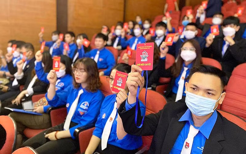 Các đại biểu tại Đại hội Đoàn Thanh niên Cộng sản Hồ Chí Minh cấp quận trên địa bàn Thủ đô.