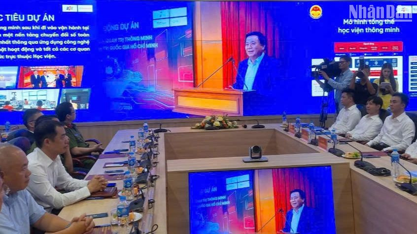 Quang cảnh lễ ra mắt Mô hình quản trị thông minh tại Học viện Chính trị quốc gia Hồ Chí Minh. 
