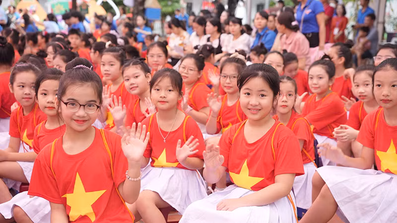 Học sinh Hải Dương tại Ngày hội "Thiếu nhi Việt Nam - Học tập tốt, rèn luyện chăm" năm 2024. (Ảnh THÀNH TUẤN)