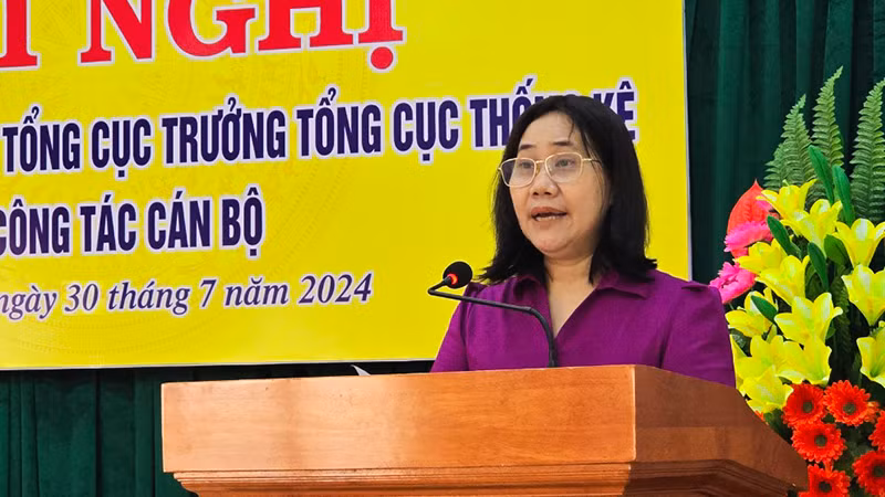 Tổng Cục trưởng Tổng cục Thống kê Nguyễn Thị Hương phát biểu tại hội nghị.