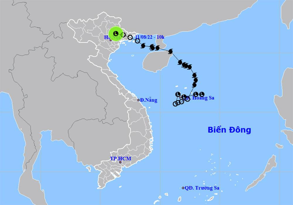 Vị trí và hướng di chuyển của vùng áp thấp (suy yếu từ bão số 2). (Nguồn: nchmf.gov.vn)