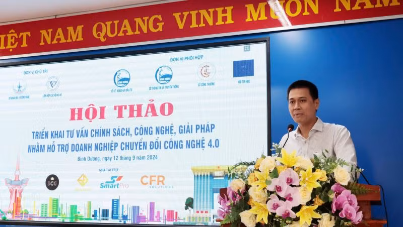 Tiến sĩ Nguyễn Việt Long, Giám đốc Sở Khoa học và Công nghệ tỉnh Bình Dương phát biểu ý kiến tại hội thảo.