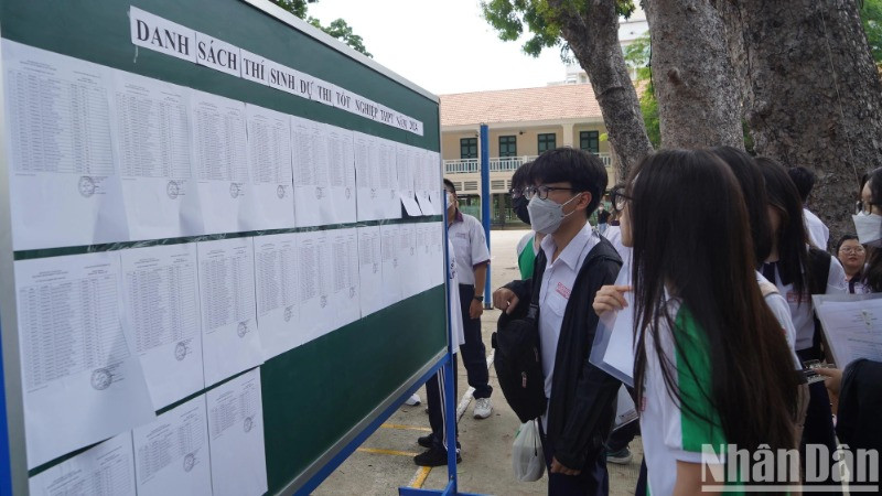 Học sinh Thành phố Hồ Chí Minh làm thủ tục thi tốt nghiệp trung học phổ thông năm 2024. (Ảnh: THẾ ANH)