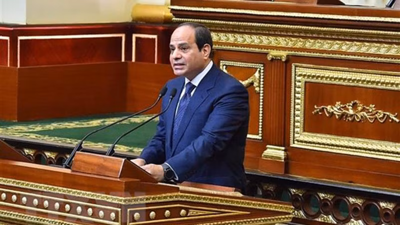 Tổng thống Ai Cập Abdel Fattah al-Sisi phát biểu tại phiên họp Quốc hội Ai Cập tại thủ đô Cairo. (Ảnh: AFP/TTXVN)