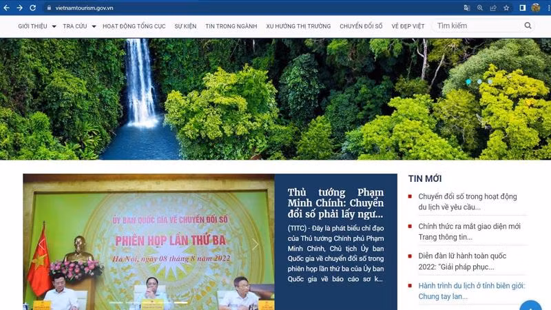 Giao diện mới của trang thông tin điện tử Tổng cục Du lịch.