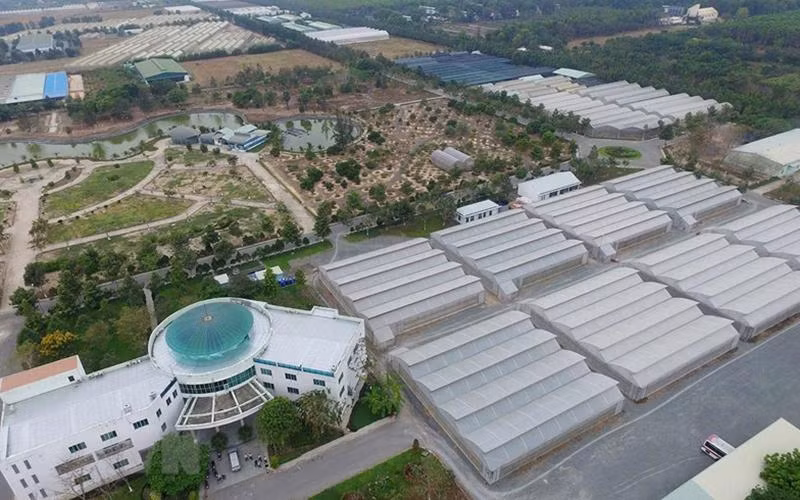 Khu nông nghiệp công nghệ cao Thành phố Hồ Chí Minh tại huyện Củ Chi, cách trung tâm Thành phố 44km về phía Tây Bắc đã phát triển thành một khu kinh tế-kỹ thuật, thu hút đầu tư trong và ngoài nước, huy động các nguồn lực khoa học, công nghệ cao trong sản xuất nông nghiệp. (Ảnh: Mạnh Linh/TTXVN)