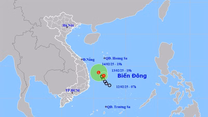 Vị trí và hướng di chuyển của áp thấp nhiệt đới. (Nguồn: nchmf.gov.vn)