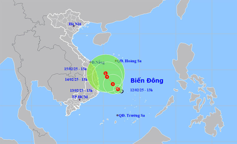 Vị trí và hướng di chuyển của áp thấp nhiệt đới. (Nguồn: nchmf.gov.vn)