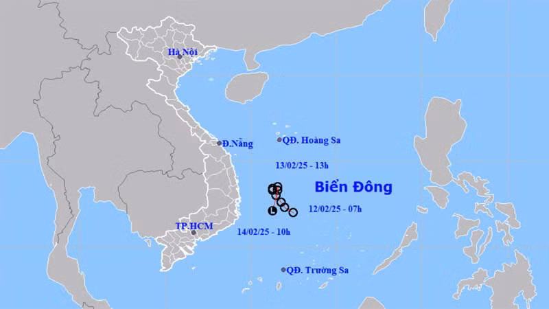 Vị trí và hướng di chuyển của vùng áp thấp (suy yếu từ áp thấp nhiệt đới). (Nguồn: nchmf.gov.vn)