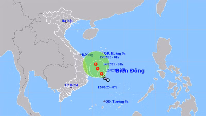 Vị trí và hướng di chuyển của áp thấp nhiệt đới. (Nguồn: nchmf.gov.vn)