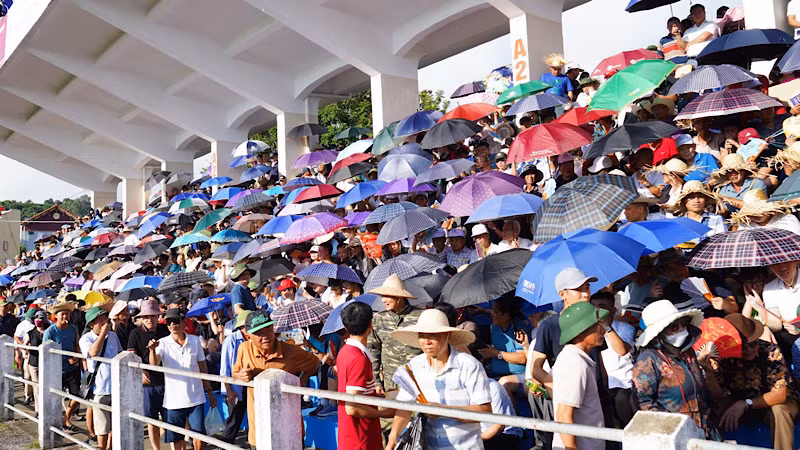 Các khán đài chật kín người dự hội.