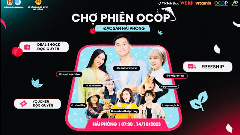 Các TikToker tham gia trong Chợ phiên OCOP Hải Phòng.