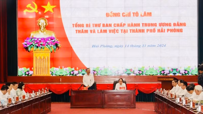 Tổng Bí thư Tô Lâm cùng đoàn công tác Trung ương làm việc với Thành ủy Hải Phòng.