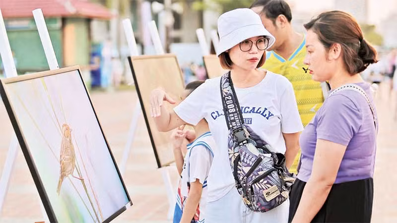 Đông đảo người dân đến xem ảnh, trao đổi kiến thức về các loài chim.